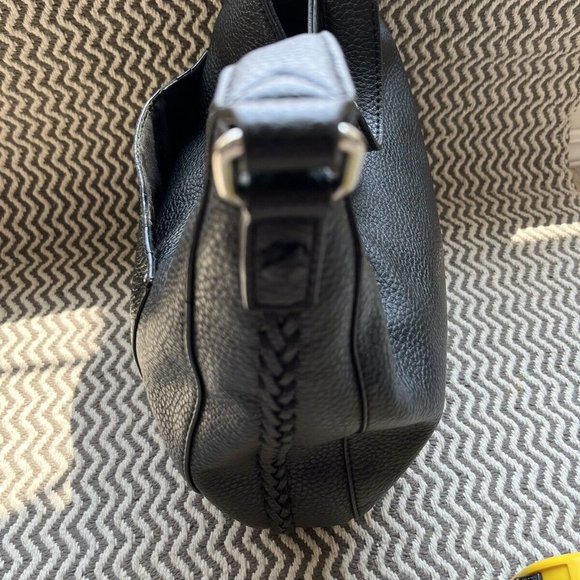 Liz Claiborne Black Leather Hobo Hand Bag Middle Size Shoulder Braiding Purse - Picture 5 of 8